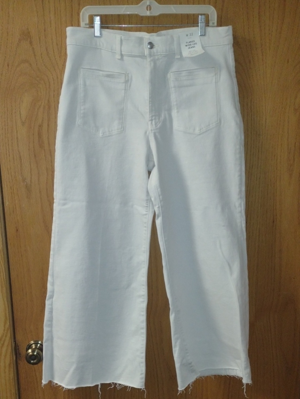 Madewell Women's White Wide Leg Pants With Decorative Pockets (J1411)